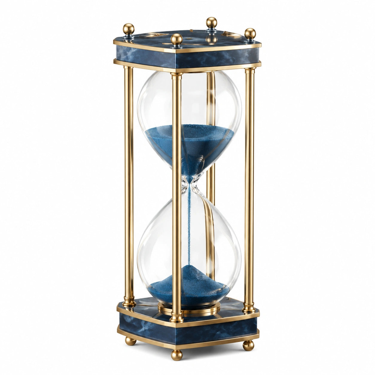 Clessidra Decorativa in Vetro e Metallo Blu e Oro