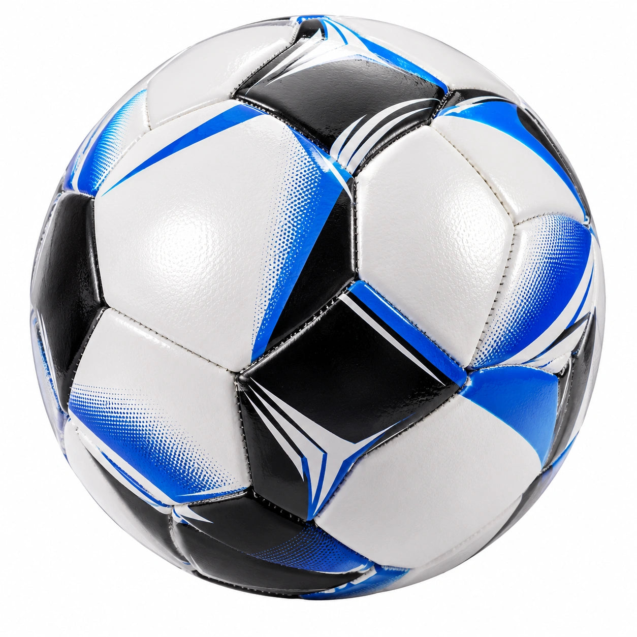 Pallone da Calcio Bianco/Nero/Blu con Pannelli Cuciti e Dimensione Regolamentare